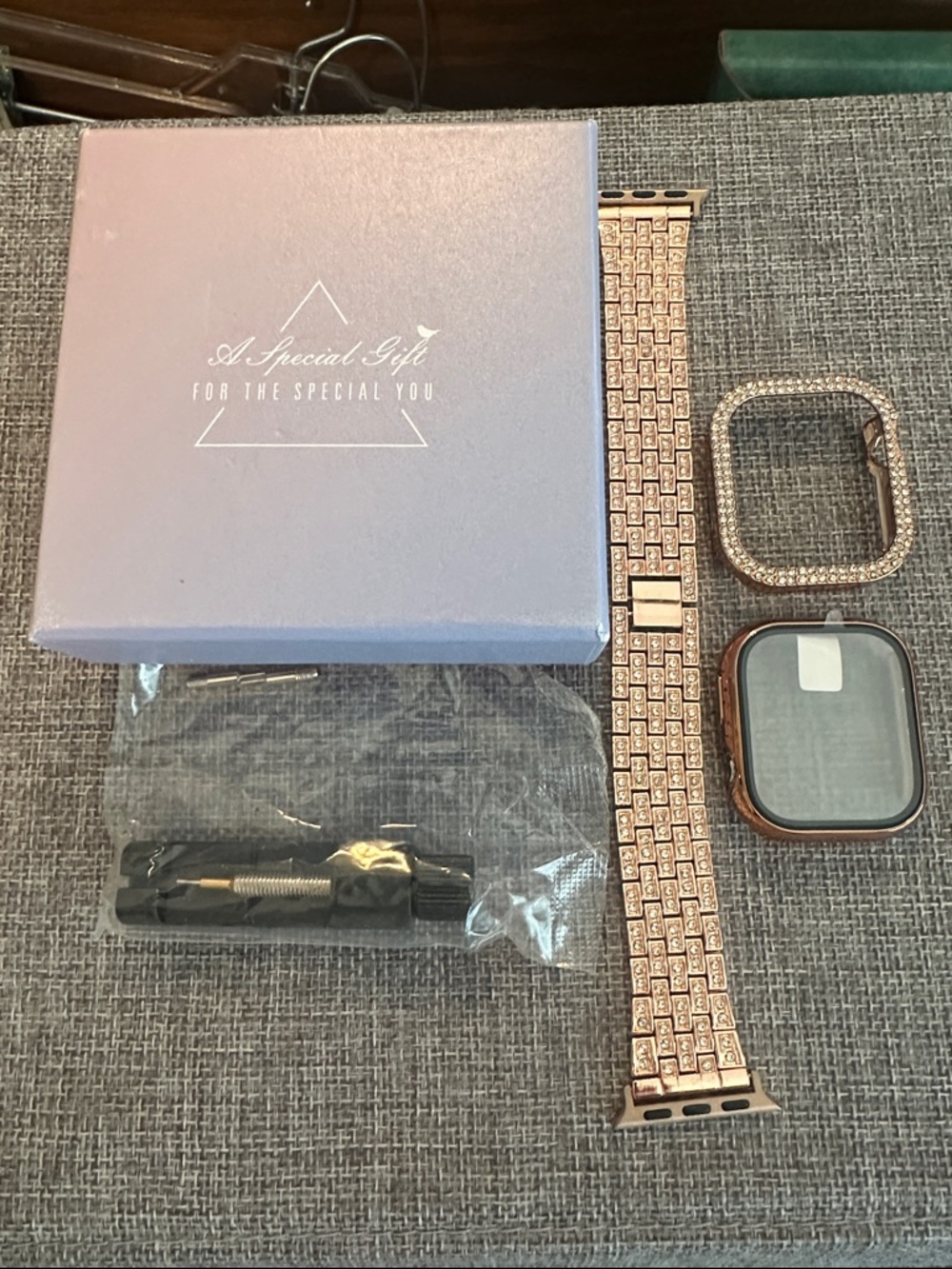 Rose Gold Stainless Steel Smartwatch Band & Bling Case - Compatible Apple Watch